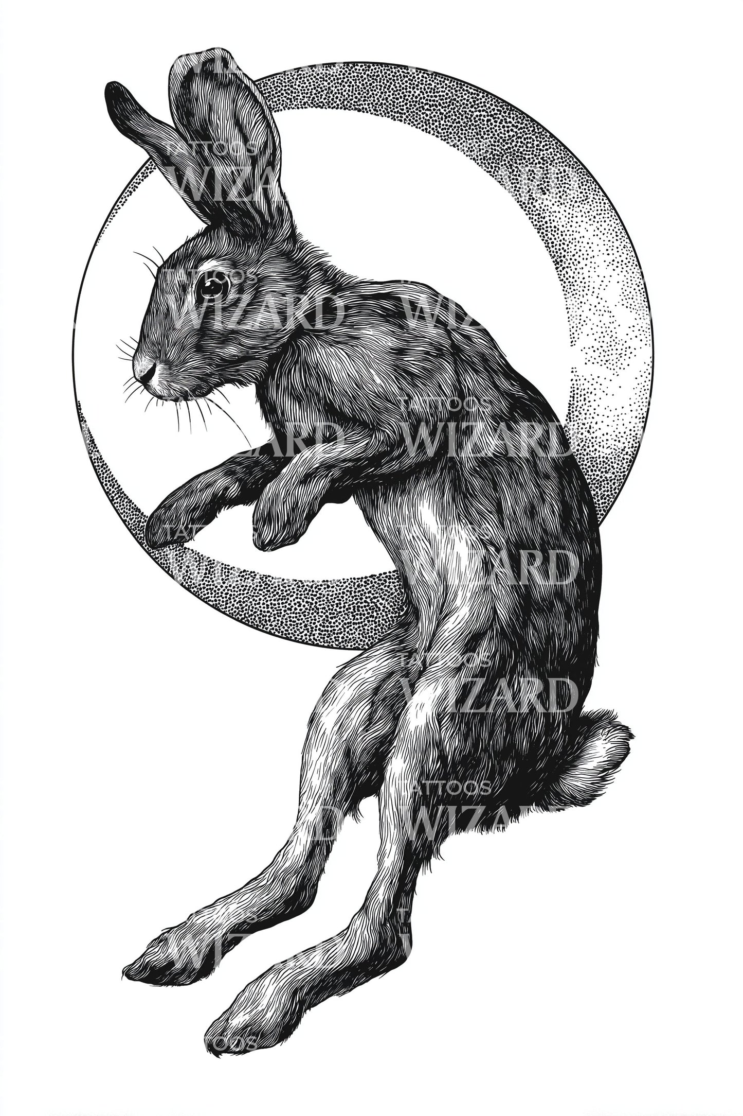 Running Hare Moon Tattoo Design