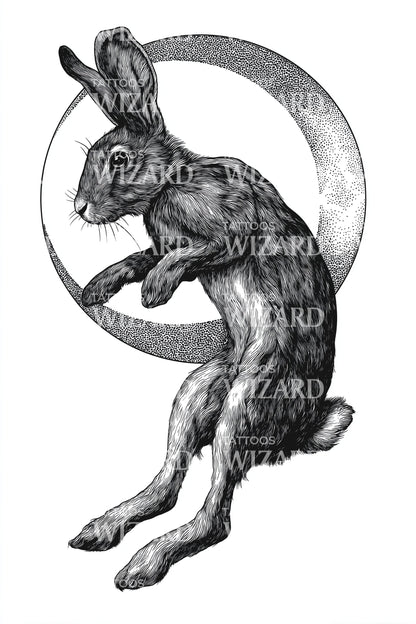 Running Hare Moon Tattoo Design