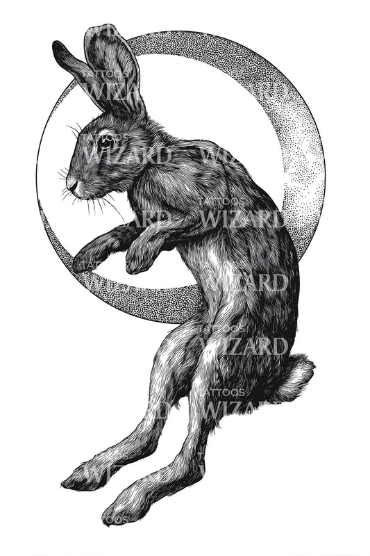 Running Hare Moon Tattoo Design