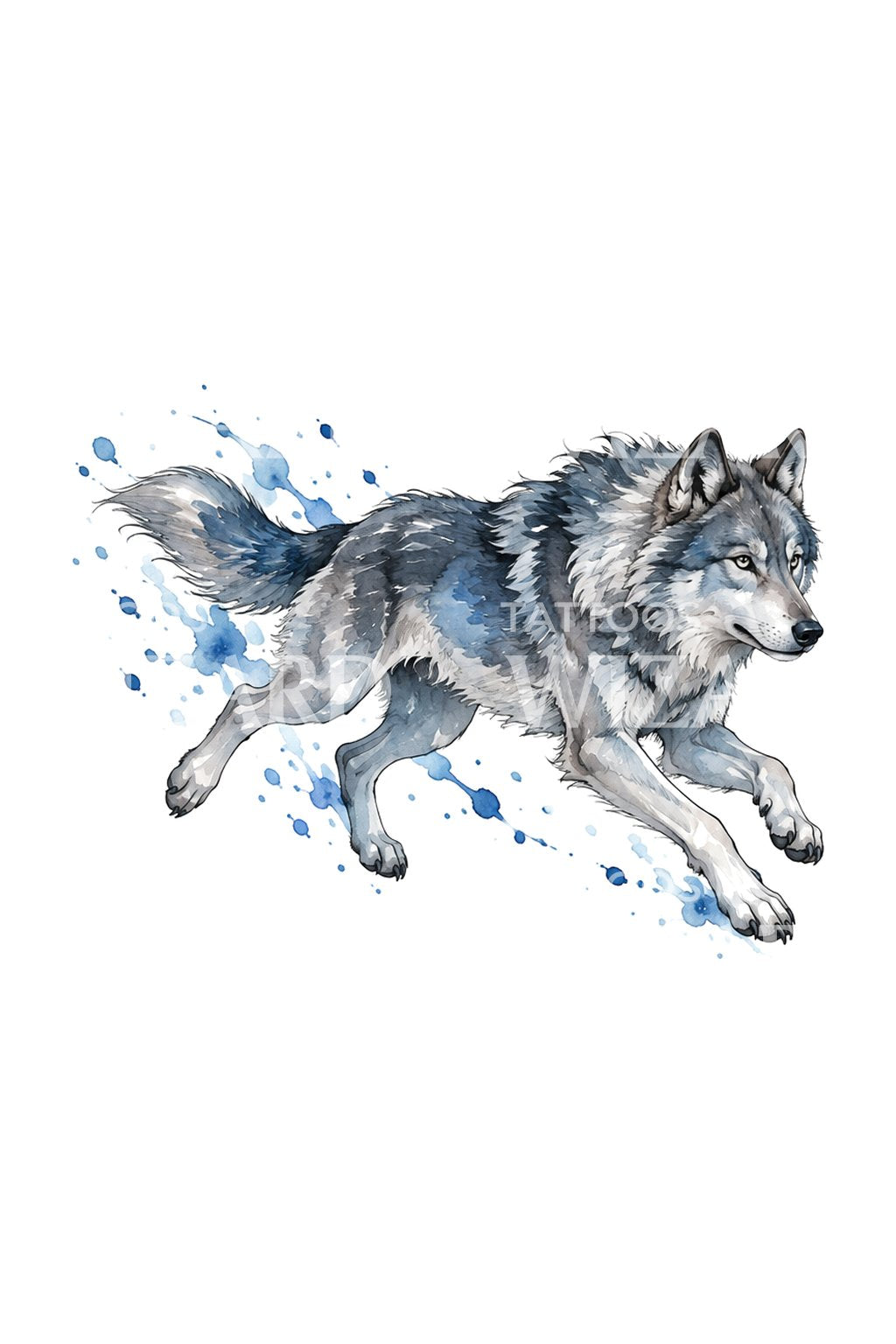 Running Wolf Blue Watercolor Tattoo Idea