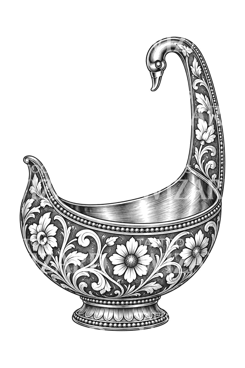 Illustrazione per tatuaggio di kovsh russo con cigno