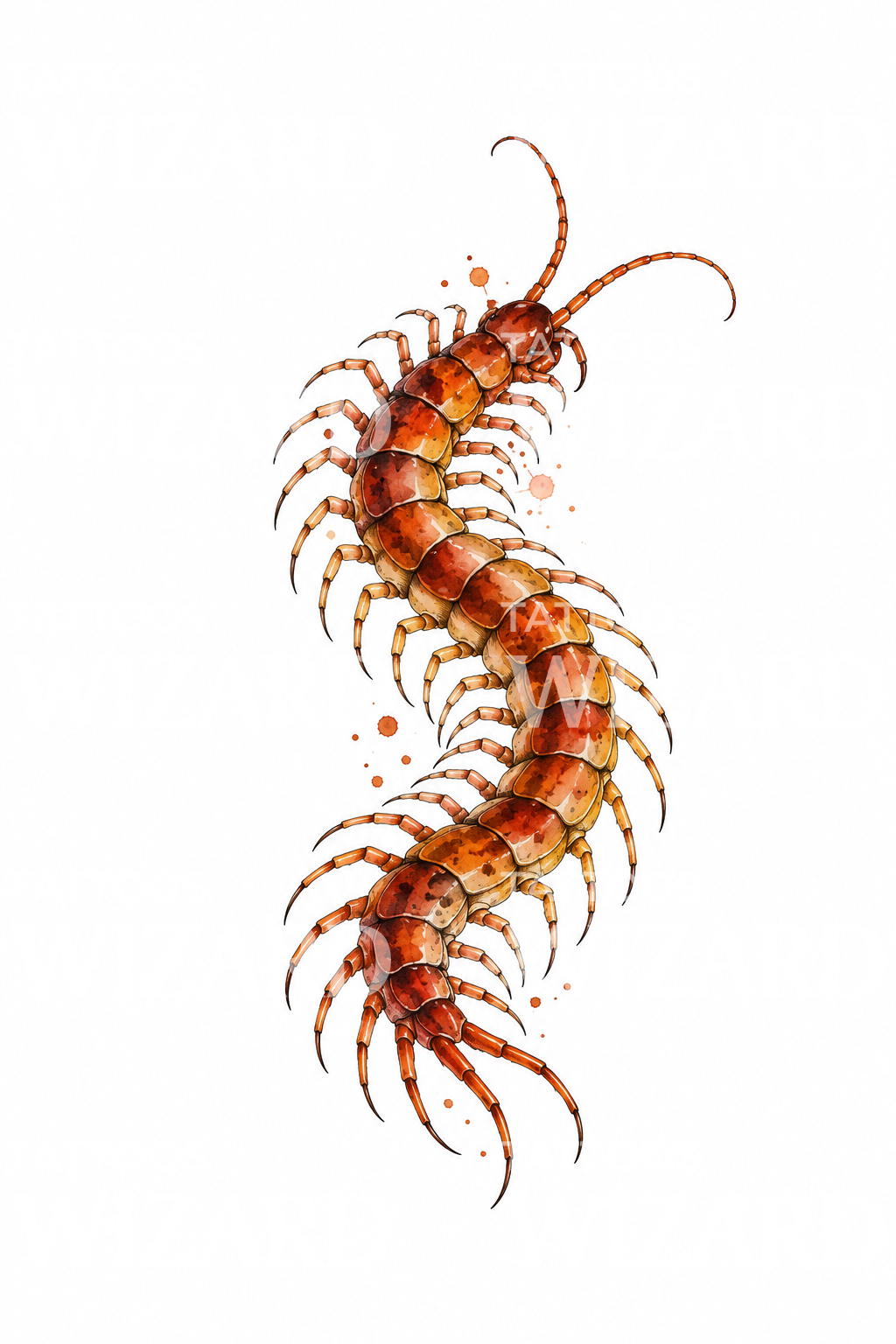Rust Centipede Watercolor Tattoo Design