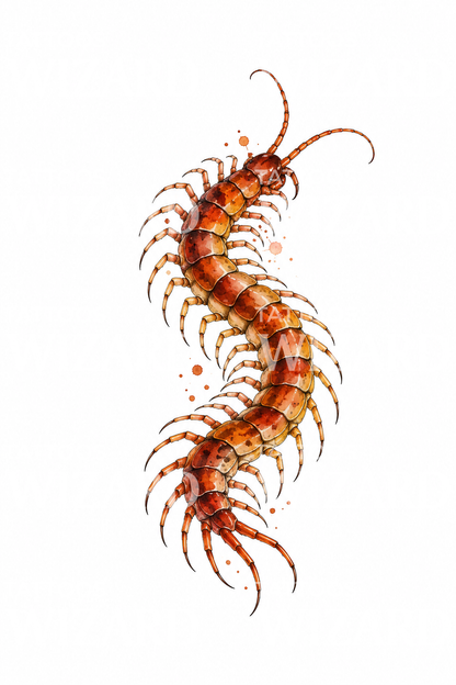 Rust Centipede Watercolor Tattoo Design