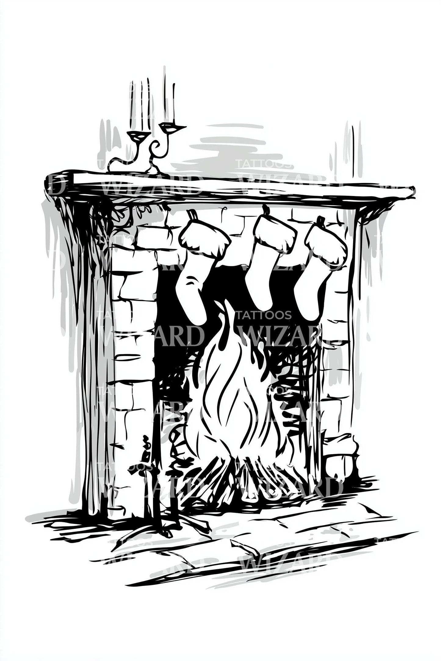 Rustic Christmas Hearth Tattoo Design