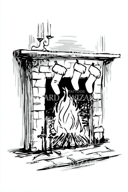 Rustic Christmas Hearth Tattoo Design