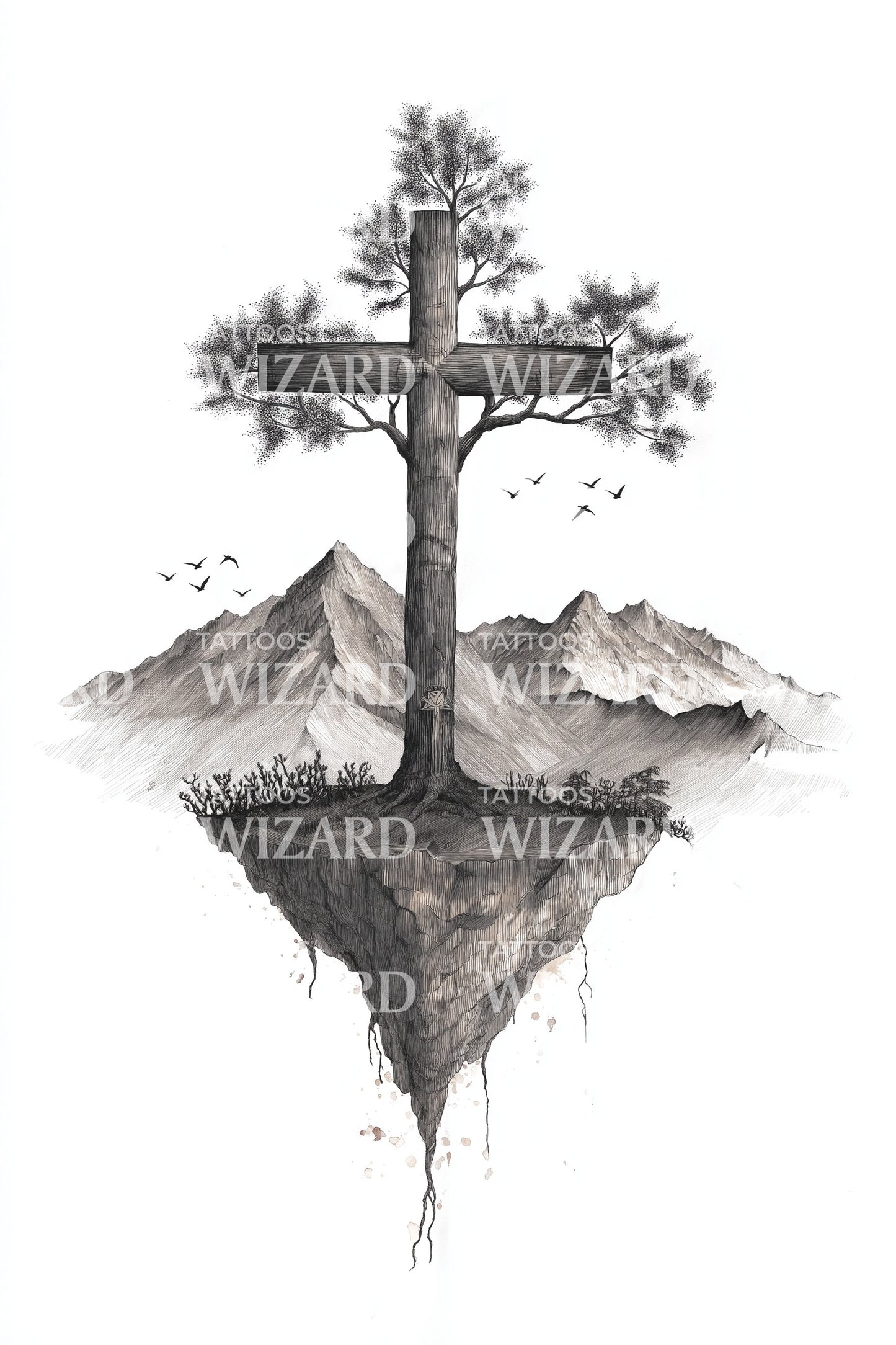 Rustic Hilltop Cross Tattoo Idea