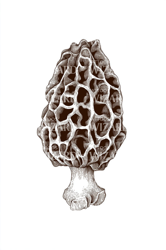 Rustic Morel Mushroom Tattoo Design