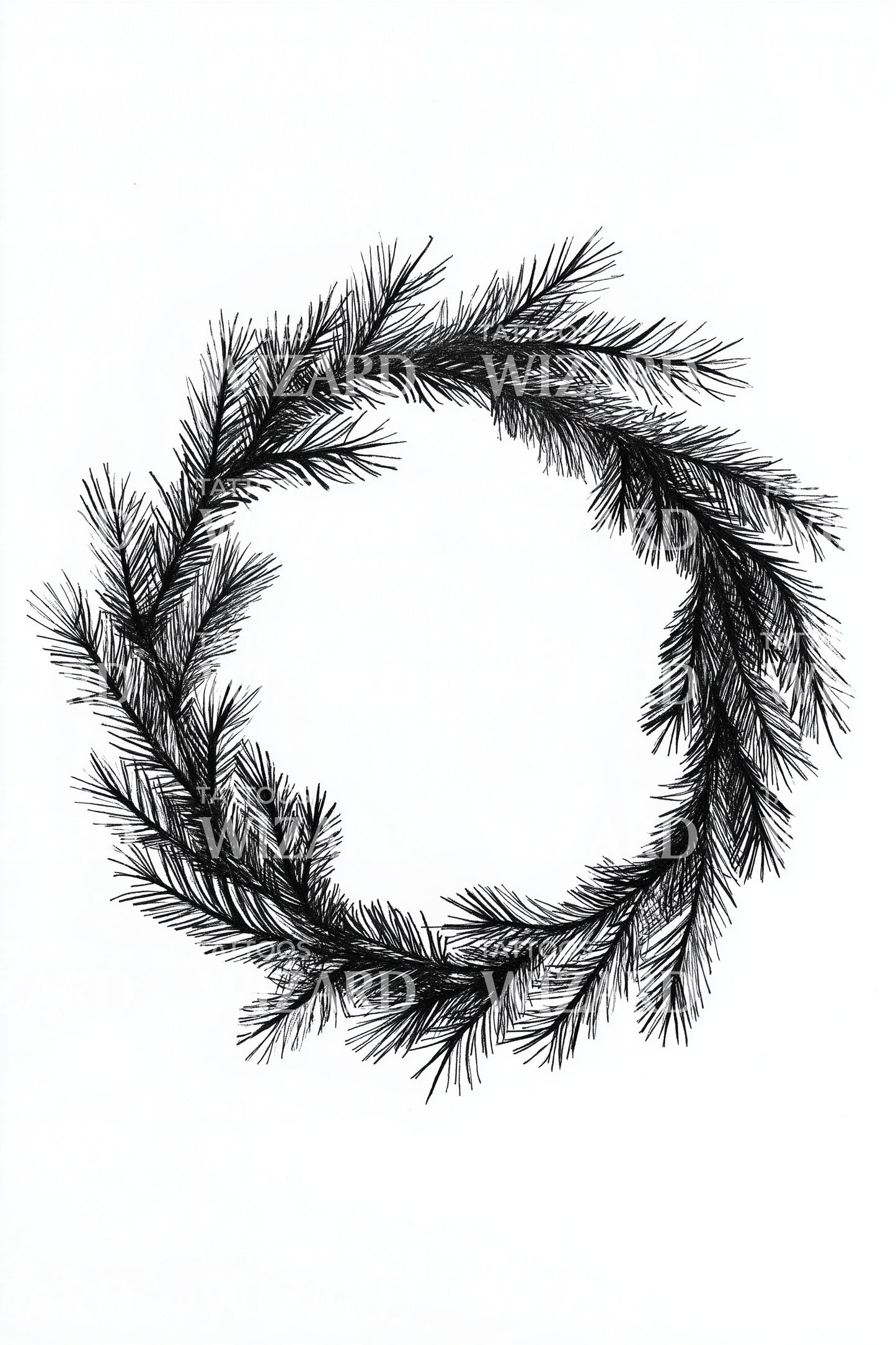 Rustic Pine Wreath Tattoo Illustration