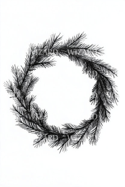 Rustic Pine Wreath Tattoo Illustration