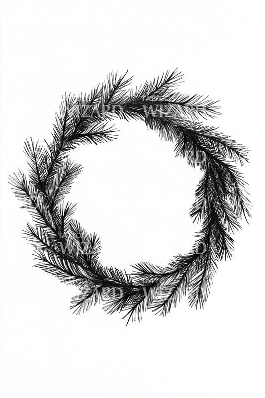 Rustic Pine Wreath Tattoo Illustration