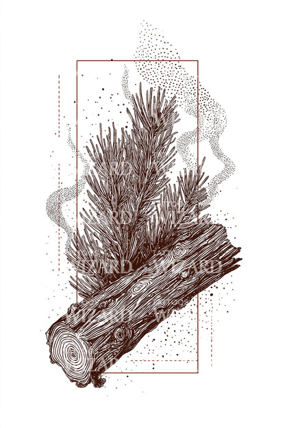Rustic Yule Log Branches Tattoo Illustration