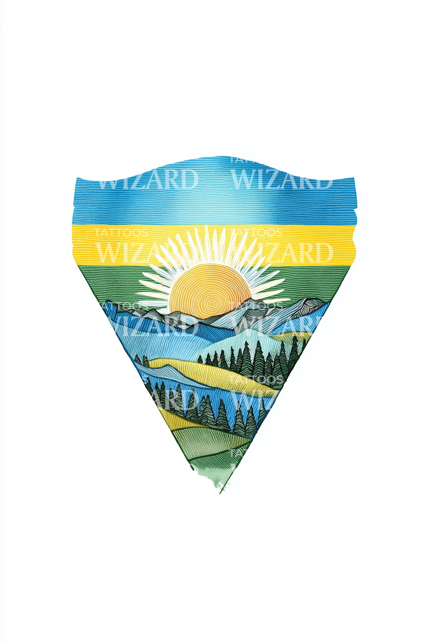 Rwanda Sunrise Shield Tattoo Illustration