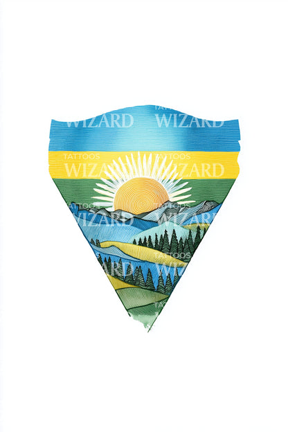 Rwanda Zonsopgang Schild Tattoo Illustratie