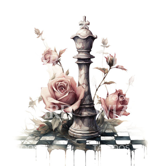 Chessboard and Faded Roses Tattoo Design