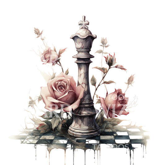 Chessboard and Faded Roses Tattoo Design
