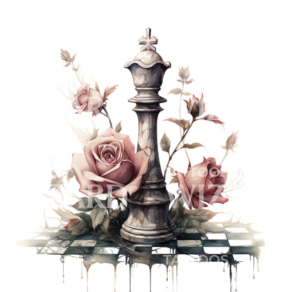Chessboard and Faded Roses Tattoo Design
