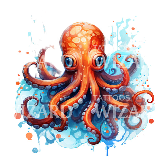 Cute Watercolor Octopus Tattoo Design