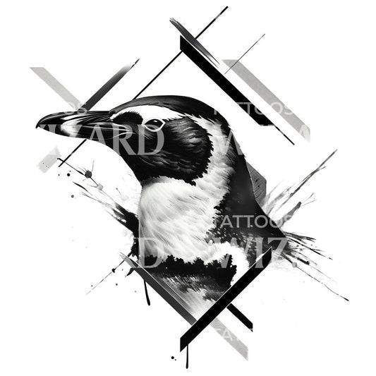 Black and Grey Penguin Portrait Tattoo Design