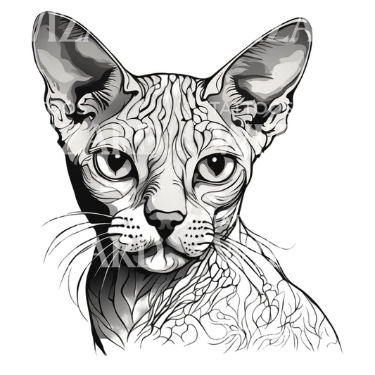 Devon Rex Katzenkopf mit Muster Tattoo-Design