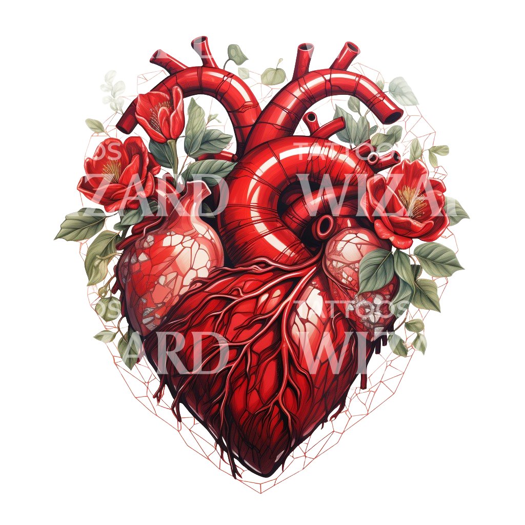 Anatomisches Herz Neo Traditional Tattoo Design