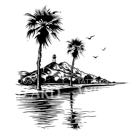 Tattoo-Design mit Palmen an der kalifornischen Küste
