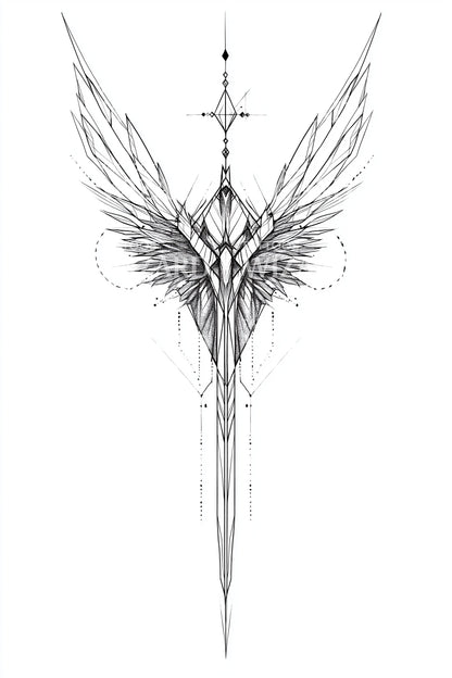 Sacred Angel Spear Wings Tattoo Illustration