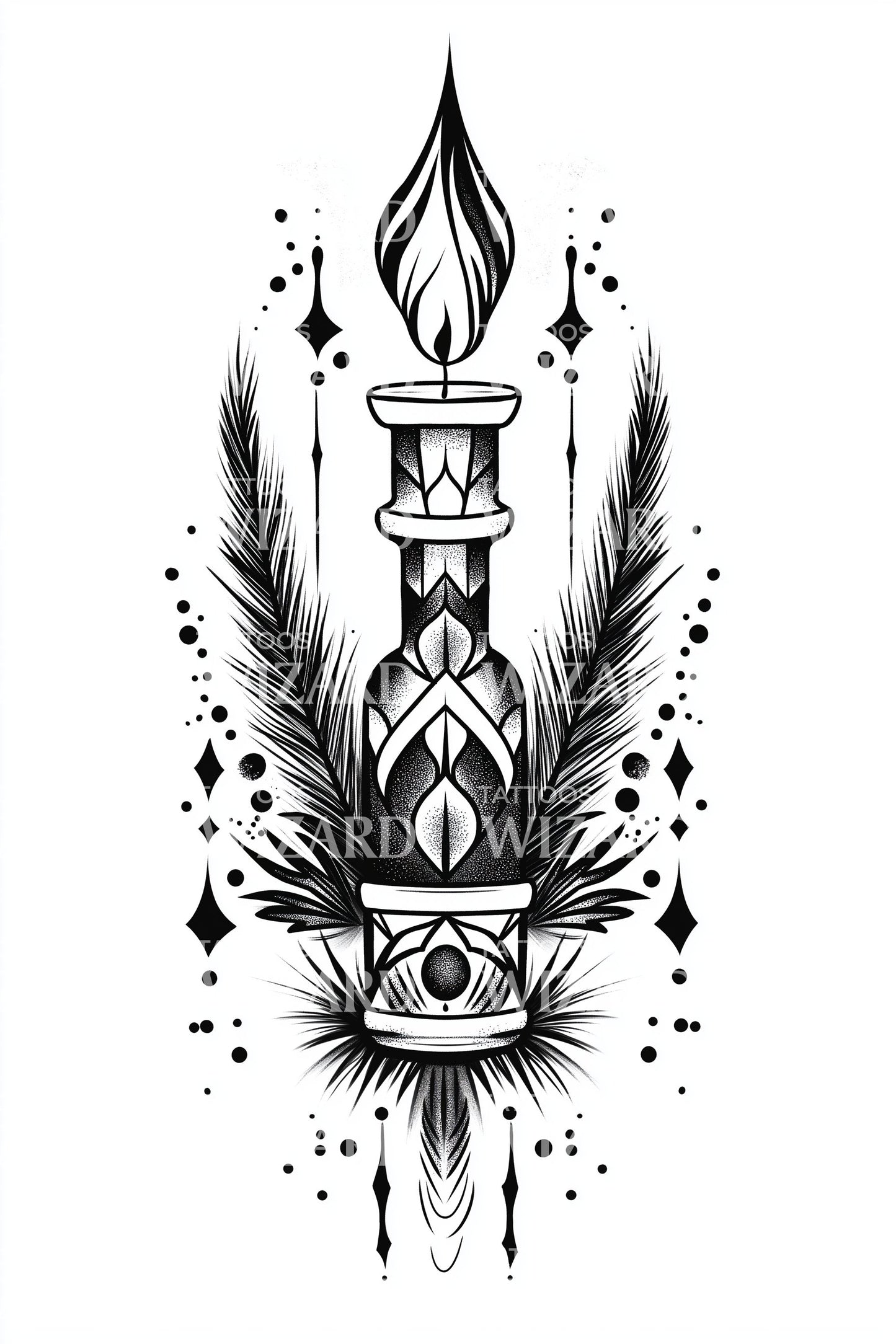 Sacred Candle Dotwork Tattoo Design