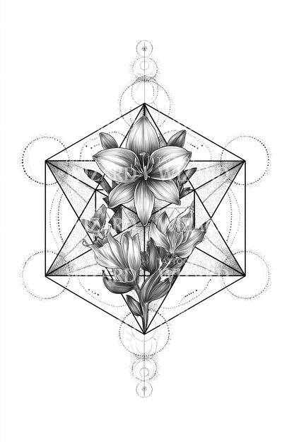 Ilustración de tatuaje de loto en círculo sagrado
