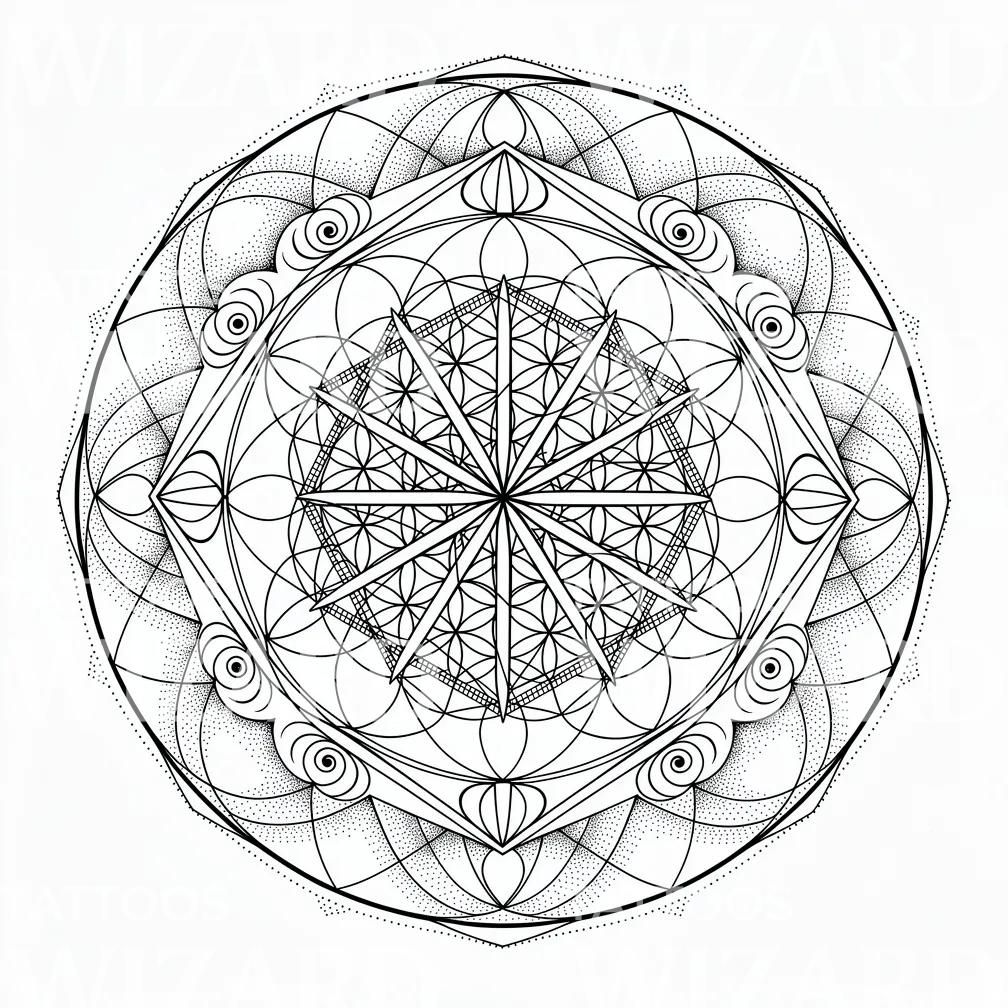 Sacred Compass Mandala Tattoo Design