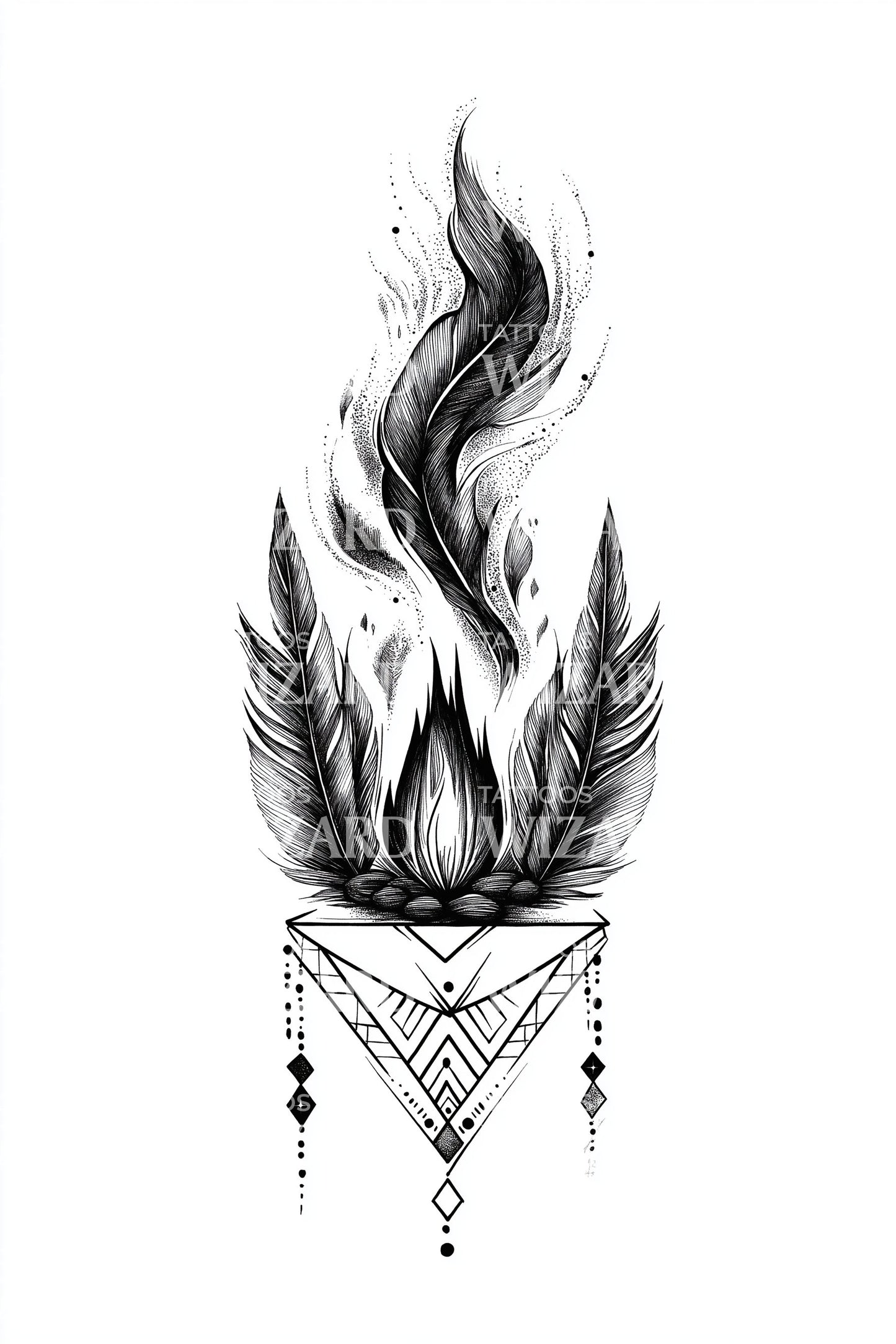 Sacred Flame Feathers Tattoo Design