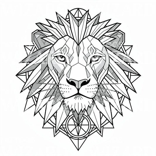 Leijona pyhässä geometriassa tatuointisuunnitelma