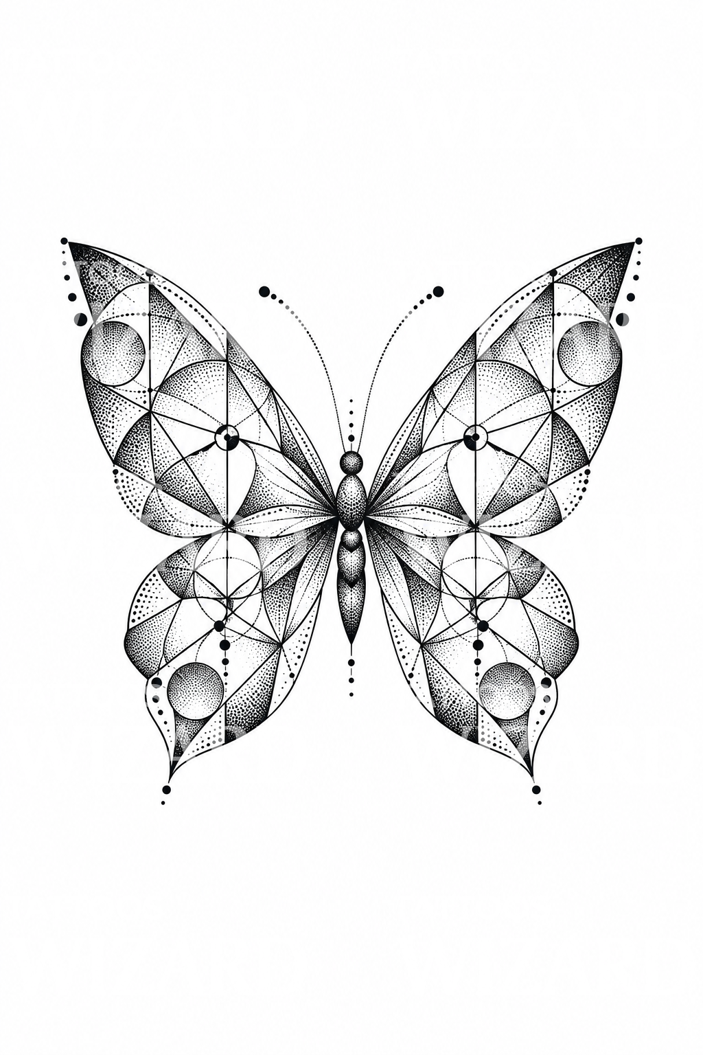 Sacred Geometry Butterfly Stipple Tattoo Idea