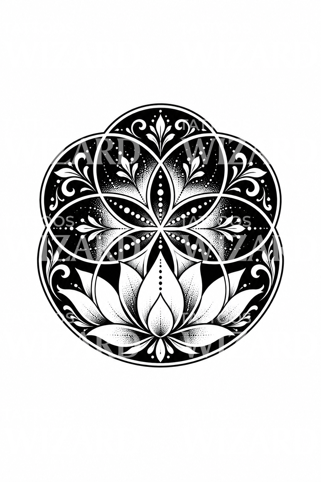 Tattoo-Design einer Lotusrosette in heiliger Geometrie