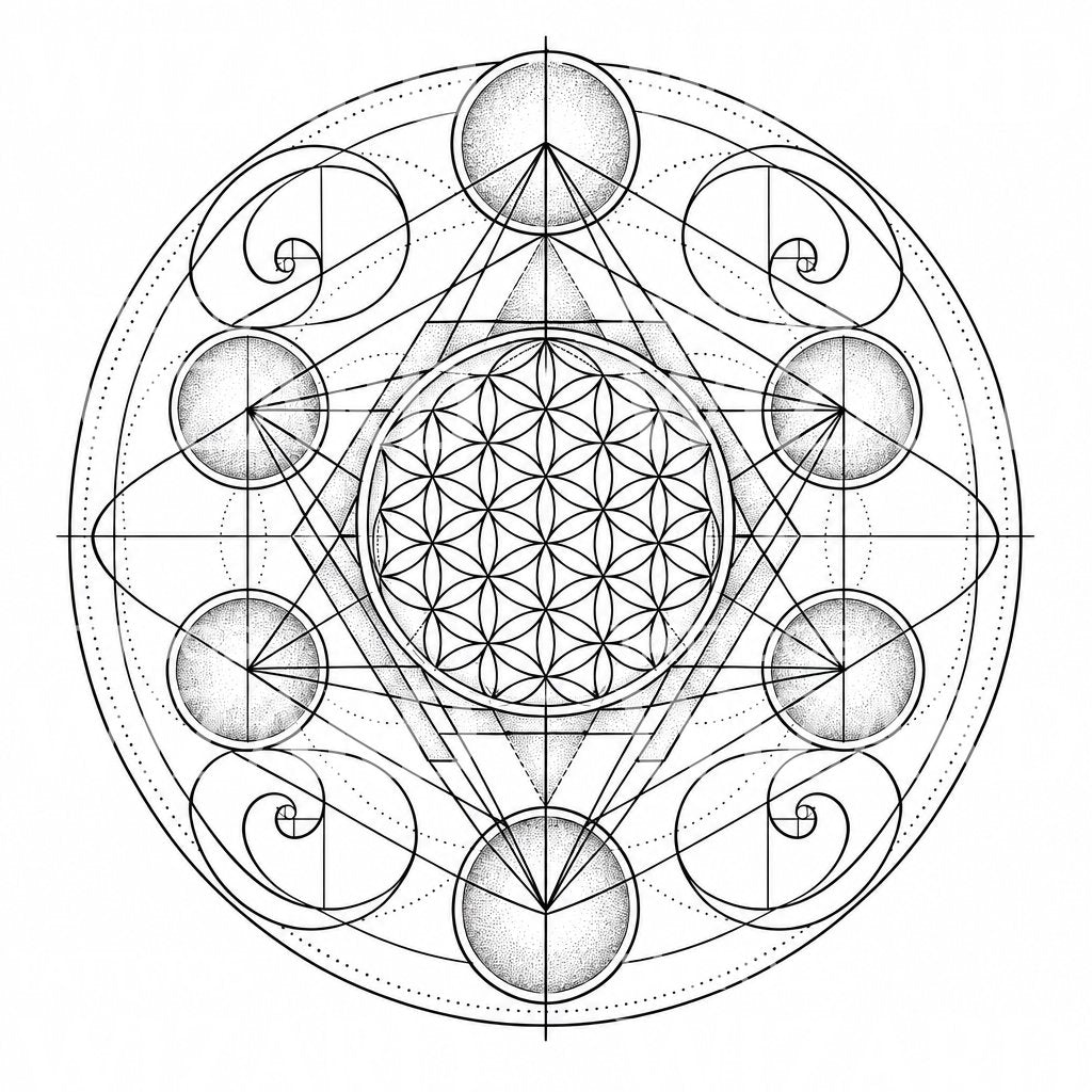 Mandala-tatovering med hellig geometri