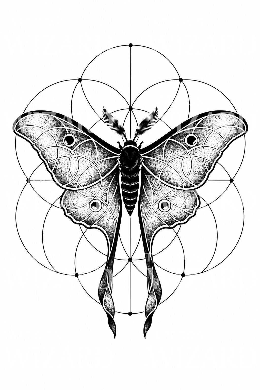 Sacred Geometry Moth Tattoo Design