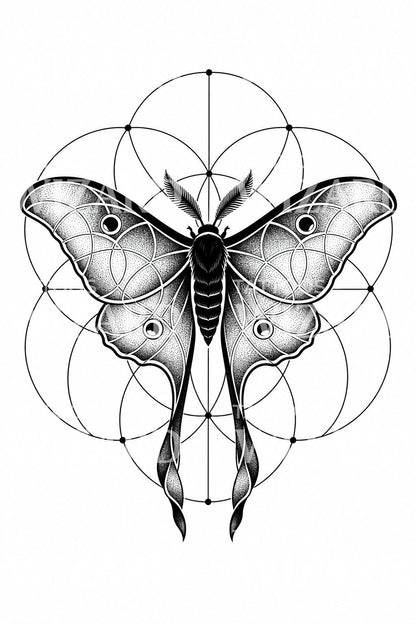 Sacred Geometry Moth Tattoo Design