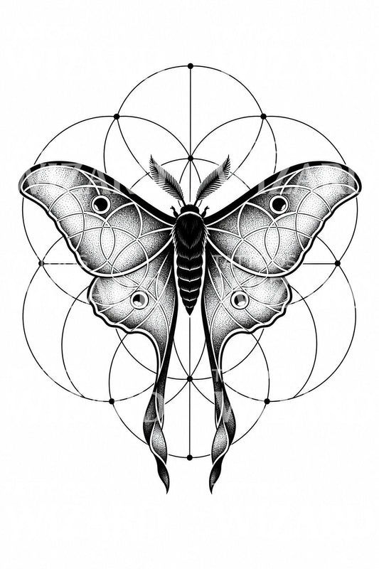 Tatueringsdesign av mal med helig geometri