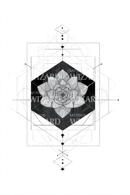 Ilustración de tatuaje de loto con cuadrícula sagrada