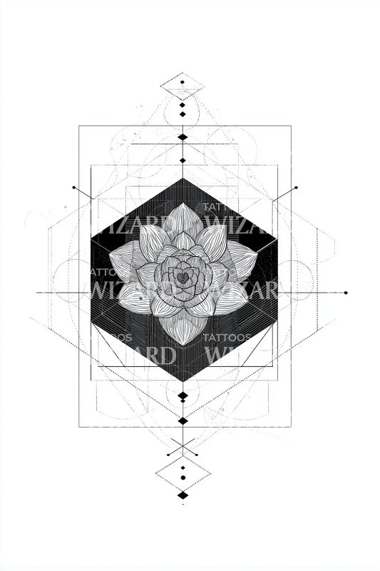 Sacred Grid Lotus Tattoo Illustration