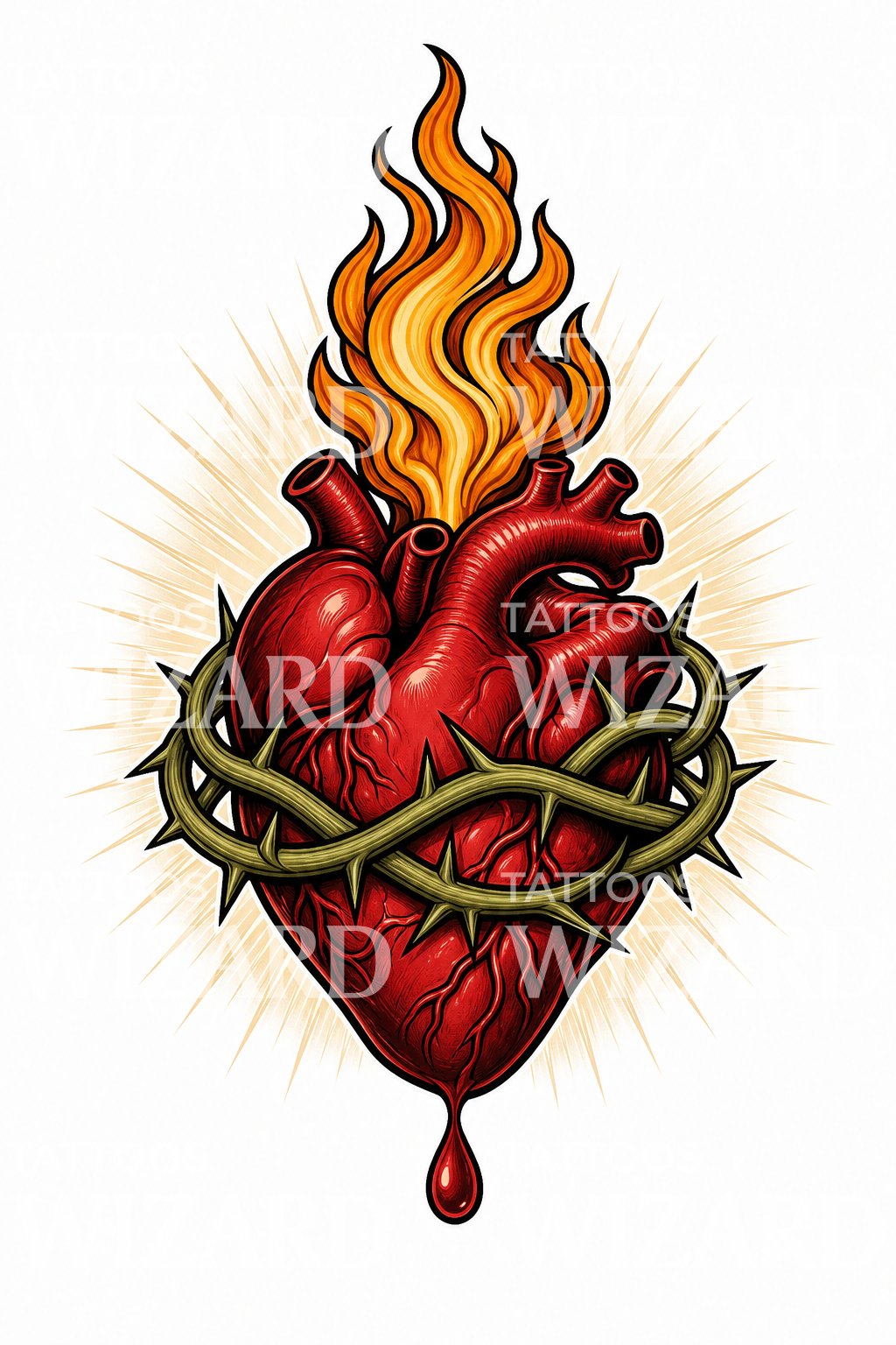 Sacred Heart Flame Tattoo Design