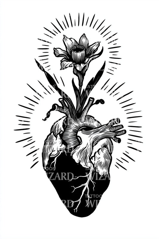 Sacred Heart Flower Tattoo Design