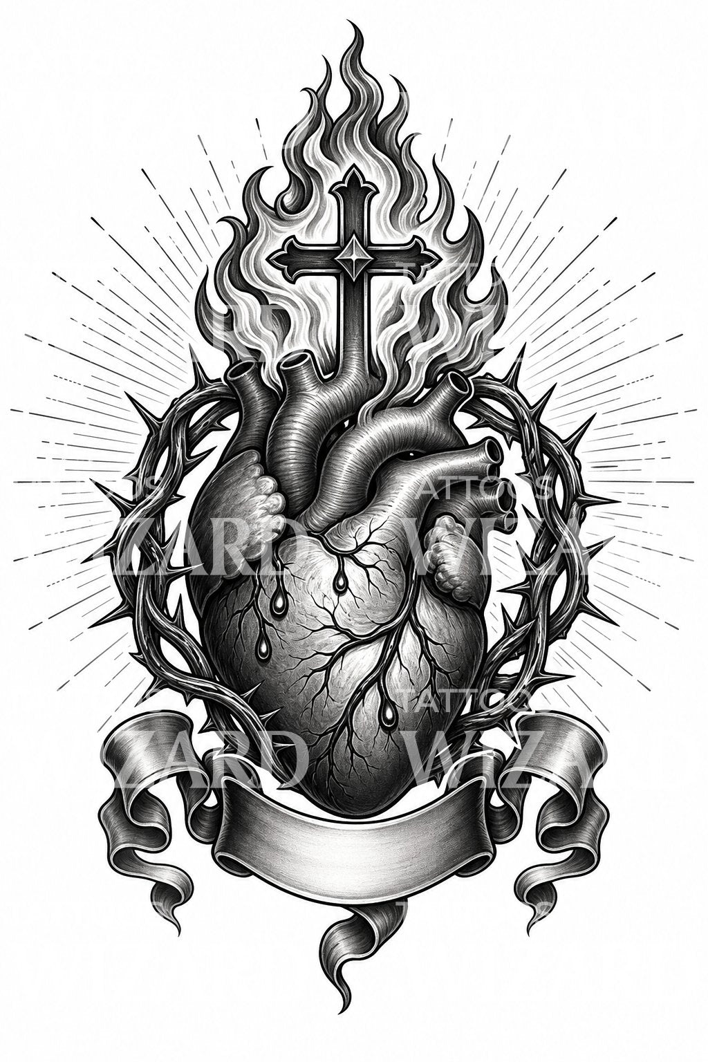 Sacred Heart Neotraditional Tattoo Design
