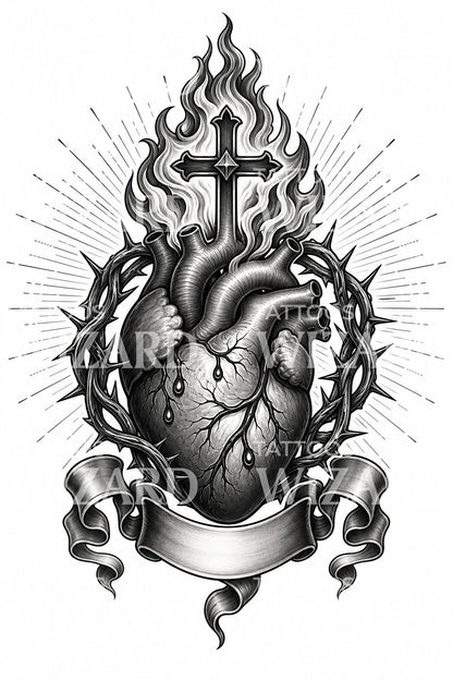 Sacred Heart Neotraditional Tattoo Design