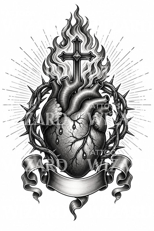 Neotraditionaalinen Sacred Heart -tatuointimalli