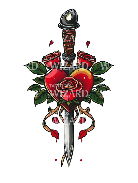 Sacred Heart with Red Roses and Dagger
