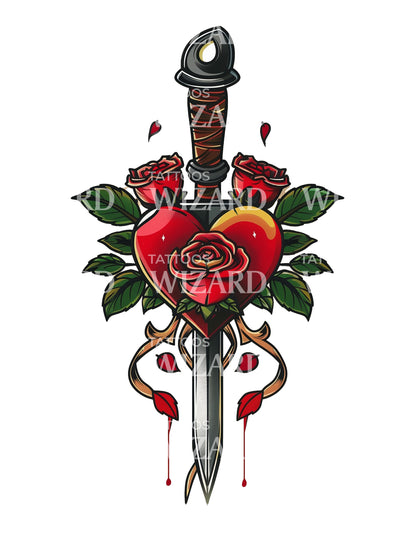 Sacred Heart with Red Roses and Dagger