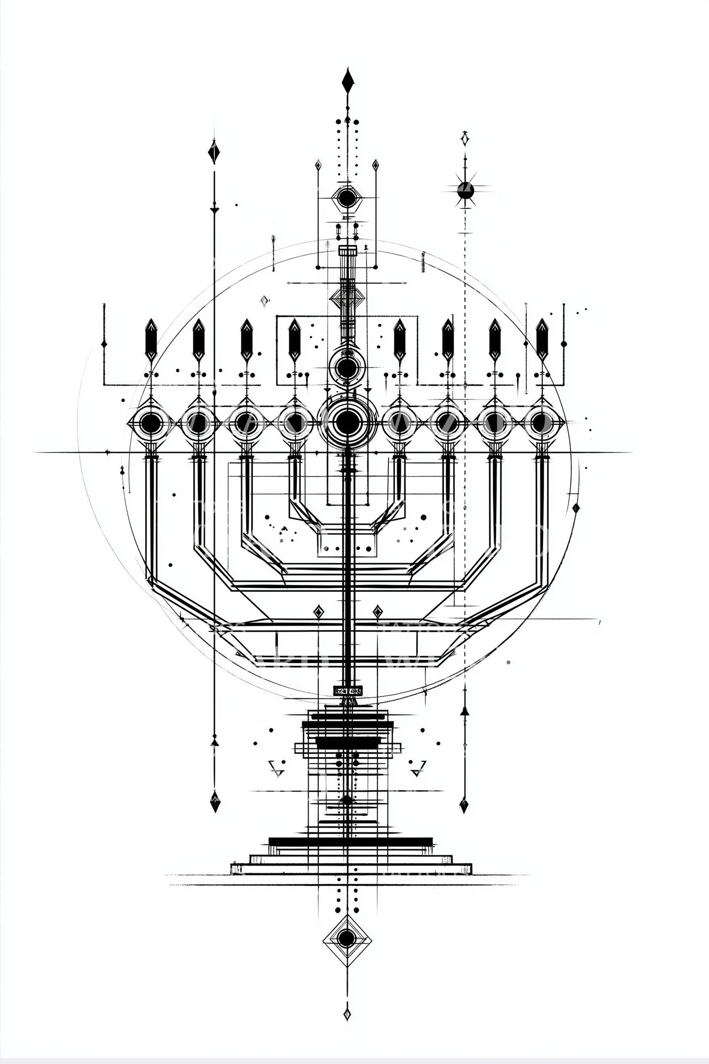 Sacred Lines Menorah Tattoo Design