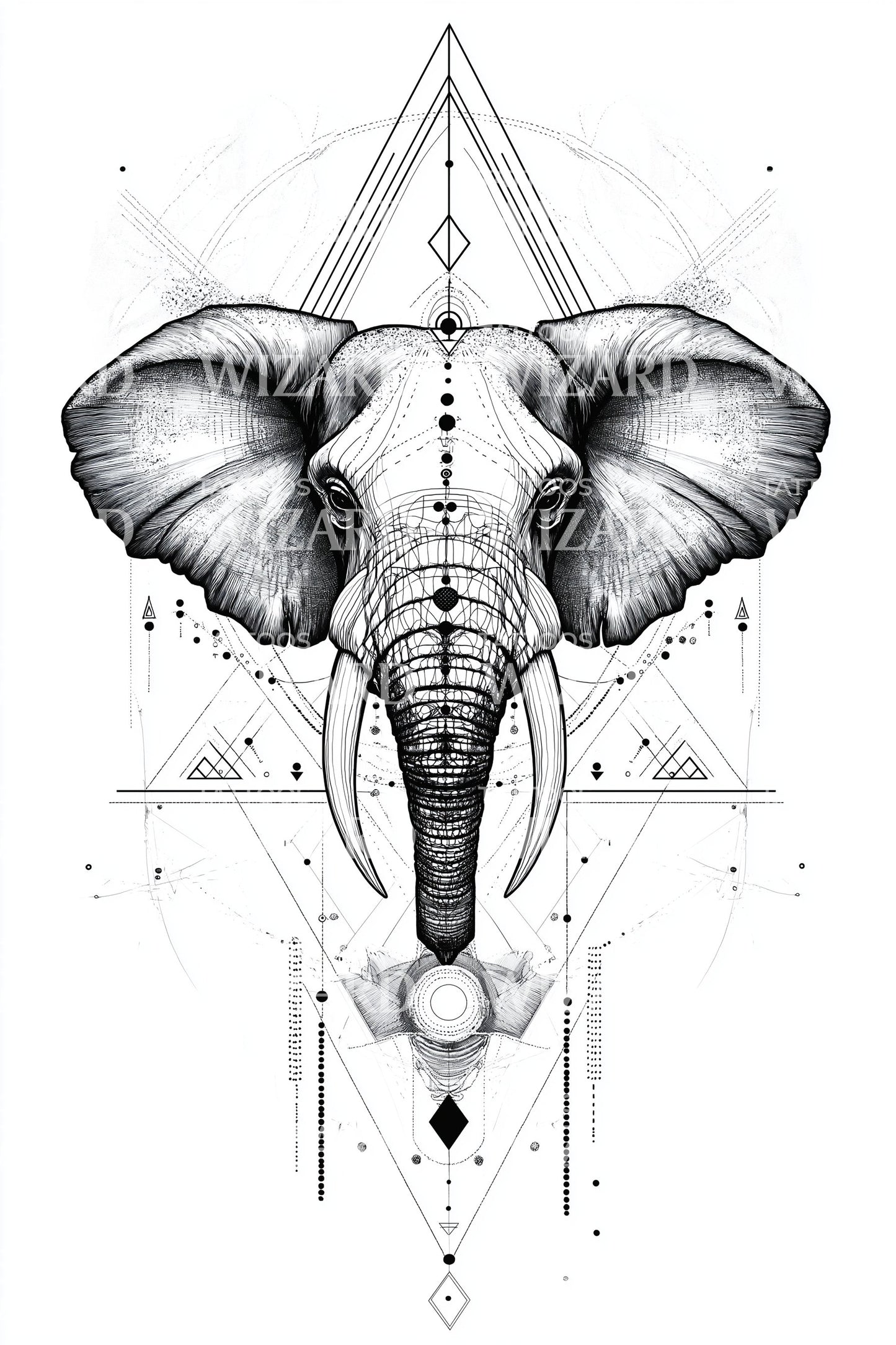 Sacred Linework Elephant Tattoo Illustration