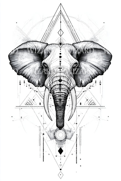 Sacred Linework Elephant Tattoo Illustration