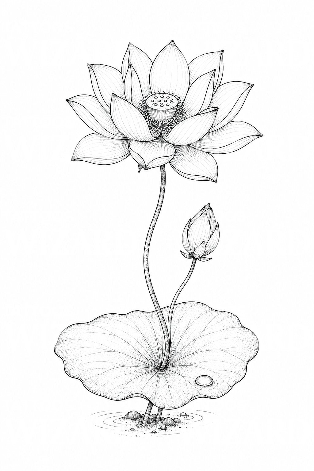 Sacred Lotus and Lily Pad Tattoo Design